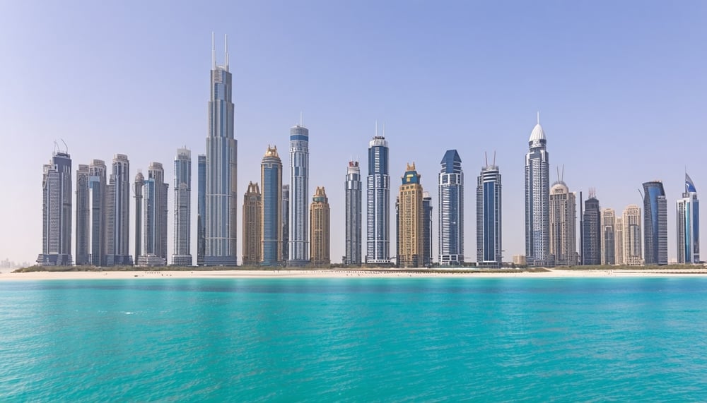 Dubai city skyline with famous landmarks Dubai city skyline with famous landmarks